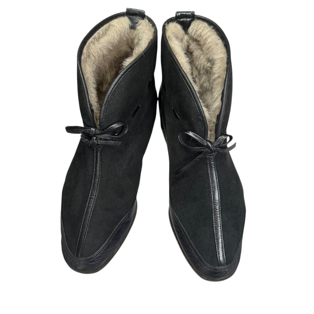 Grand Prix Deluxe Black Suede & Leather Fur-Lined Booties SZ:6 Like New